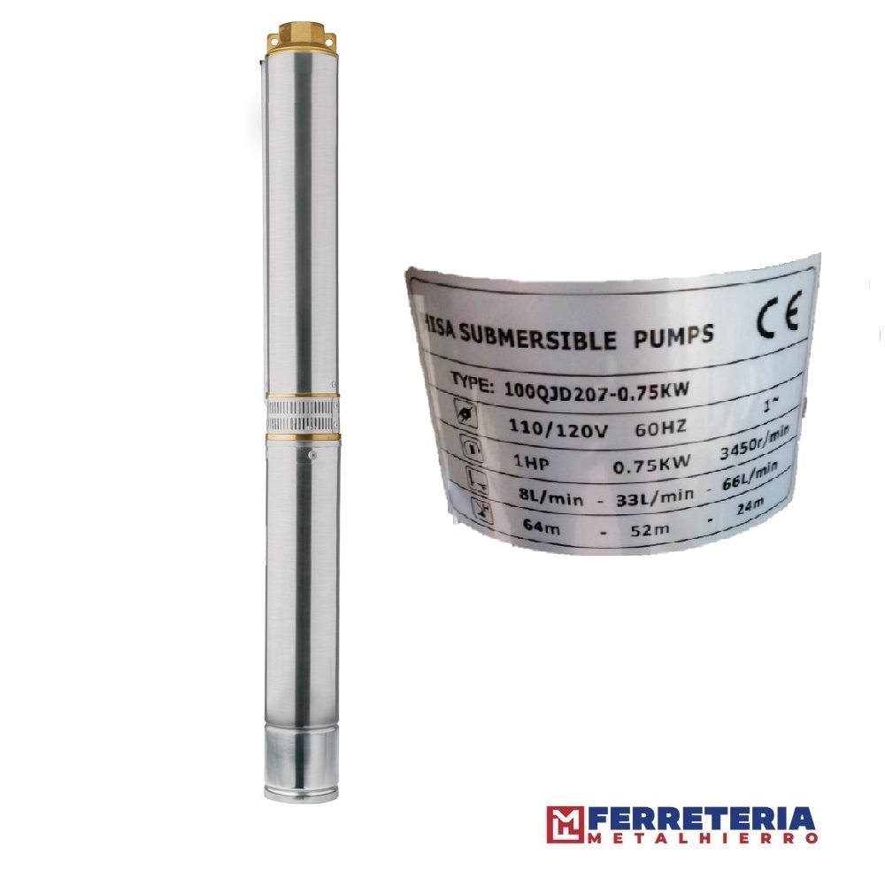 BOMBA SUMERGIBLE 1HP HISA REF19 100QJD207-0 075KW